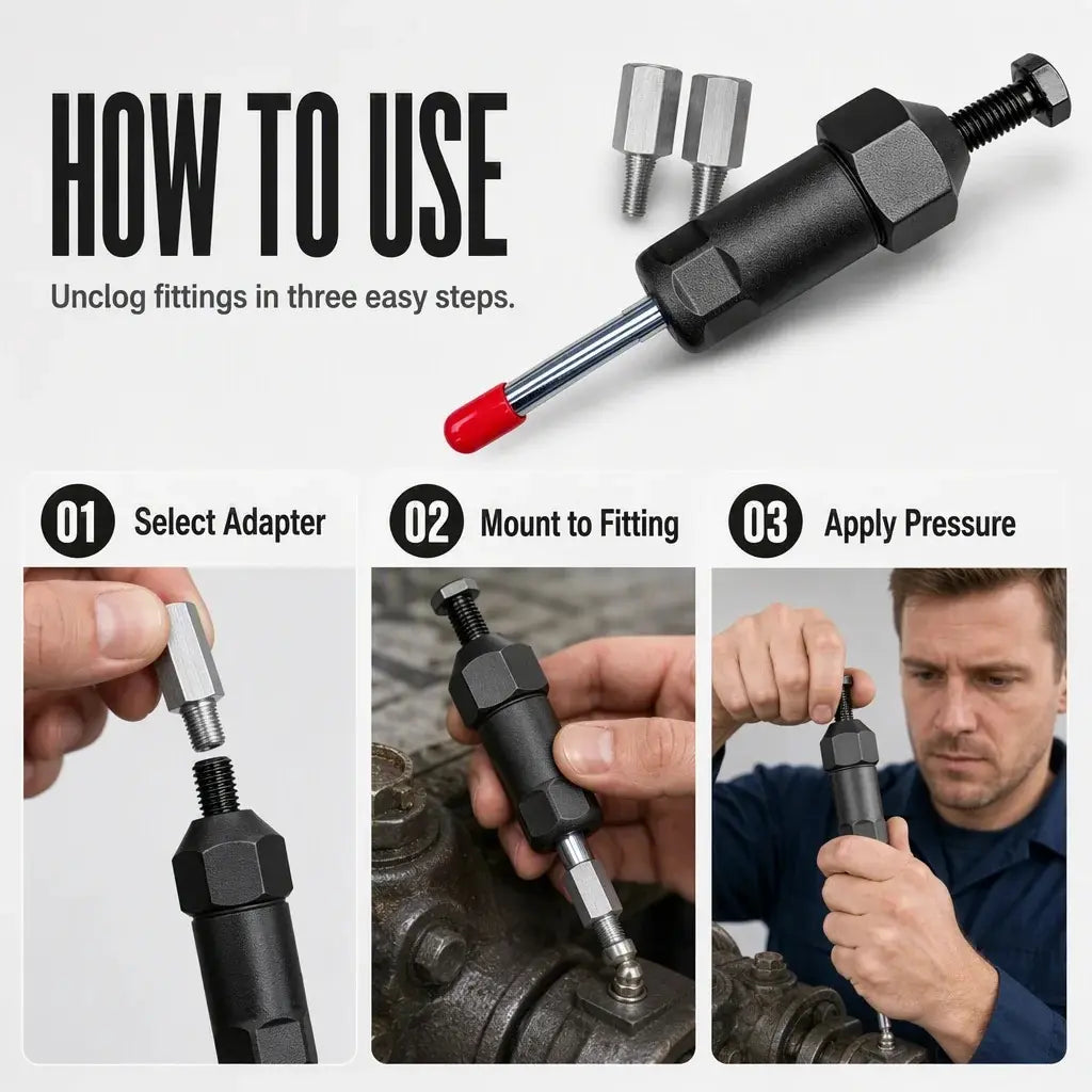 🚜 HEAVY EQUIPMENT ESSENTIAL | ✨Grease Fitting Cleaner Tool – High-Pressure Unclogging Tool for Excavators, Tractors & Trucks