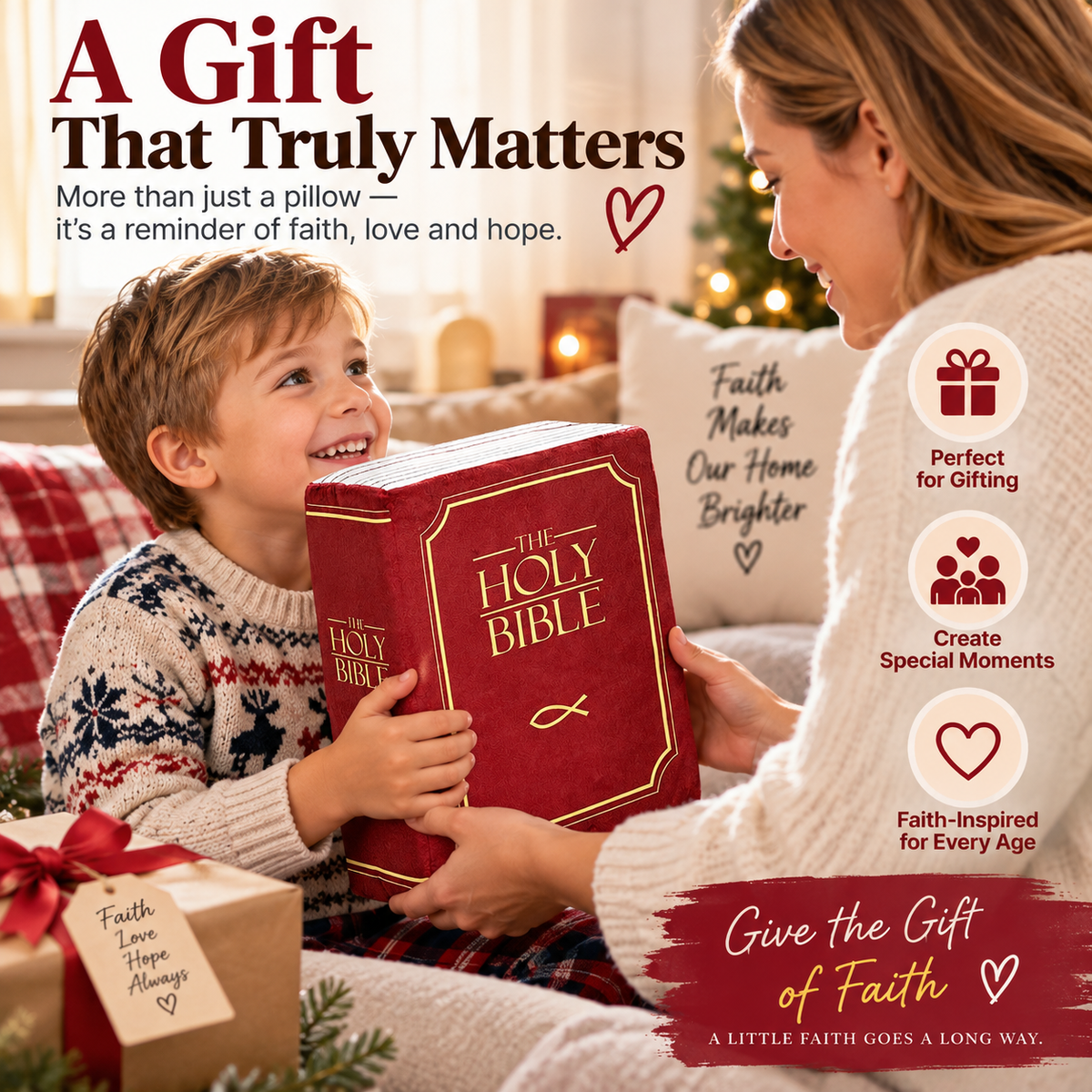 📖 Faith-Inspired Bible Pillow – Soft Book-Shaped Cushion for Home & Gifting