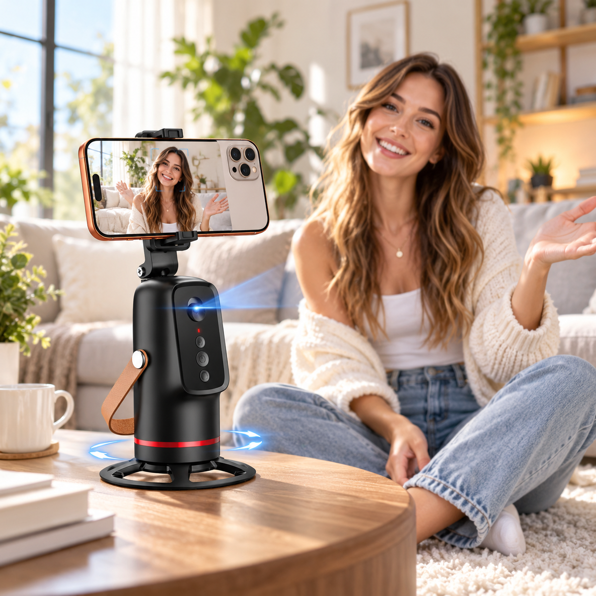 📱360° Auto Face Tracking Phone Holder – ✨Gesture Control Hands-Free Vlogging Stand