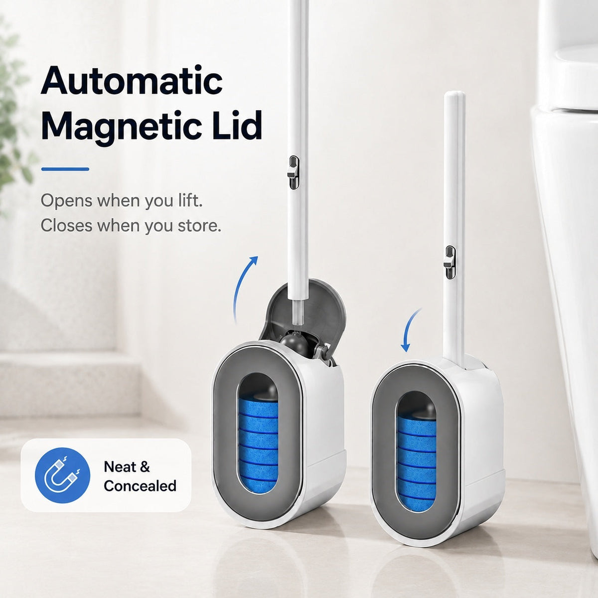Disposable Toilet Brush System – Clean, Release & Store Without Keeping a Used Brush Head