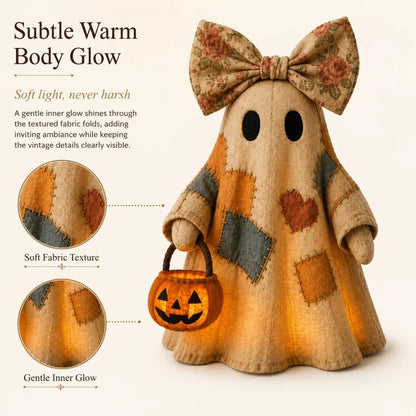 👻 25.6" Lighted Vintage Patchwork Ghost – Cozy Halloween & Fall Home Decor