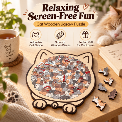 🐱 Cat-Shaped Wooden Puzzle – Relaxing Screen-Free Fun for Home & Gifting