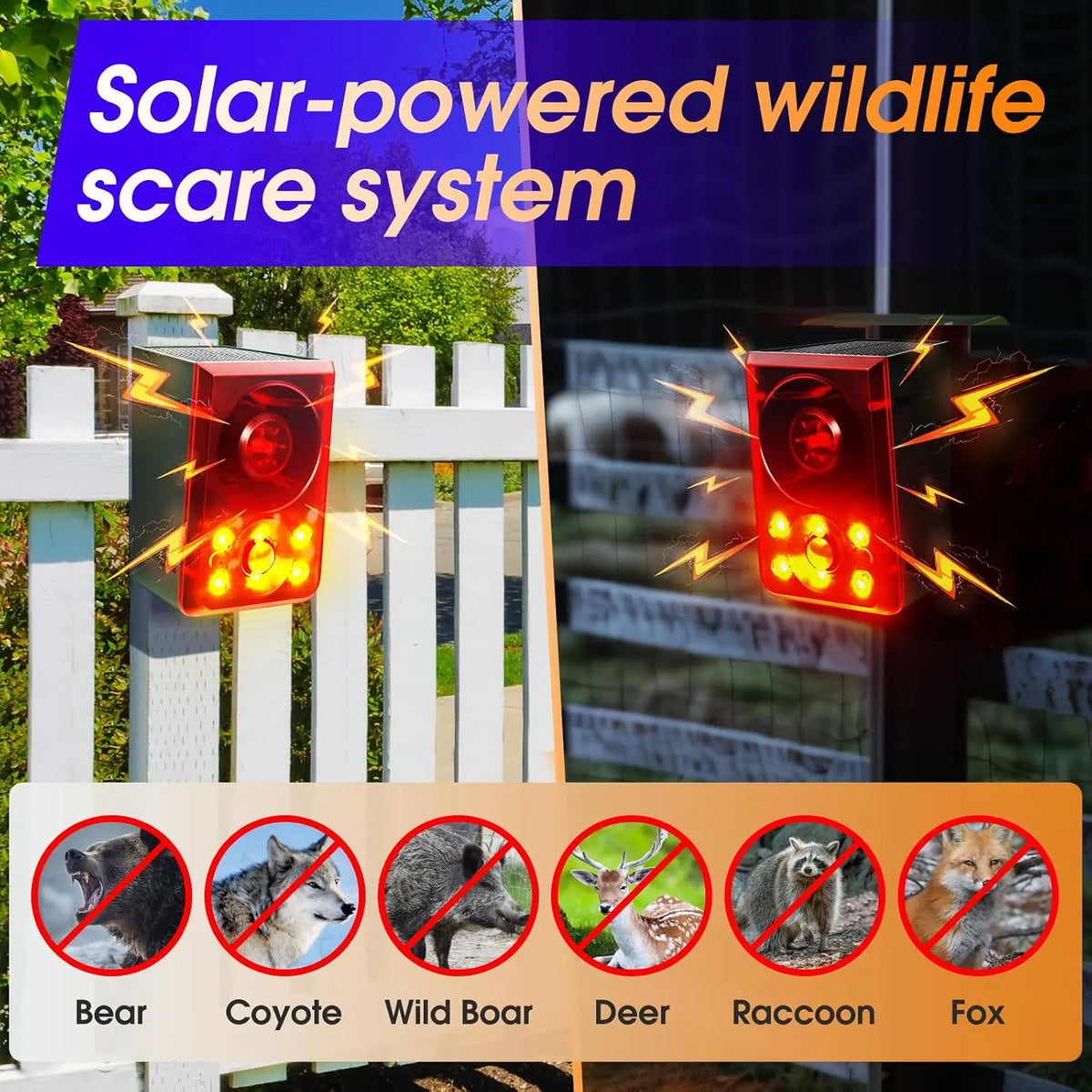 🔊 Solar Motion Sensor Animal Deterrent Alarm – 3 Modes + Custom Sound
