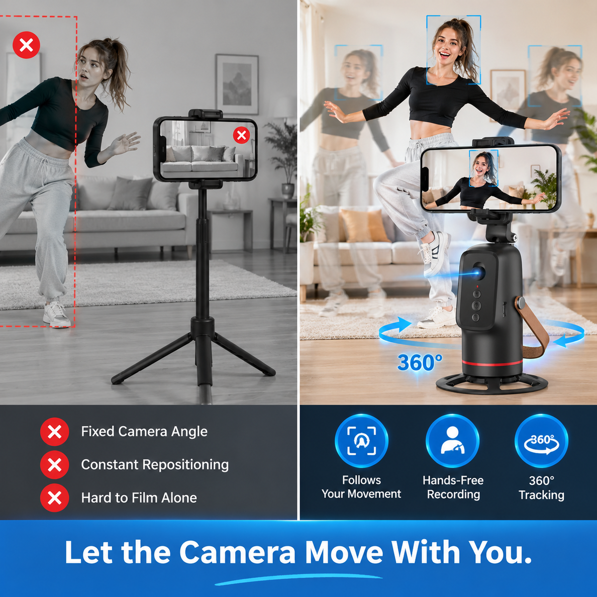 📱360° Auto Face Tracking Phone Holder – ✨Gesture Control Hands-Free Vlogging Stand
