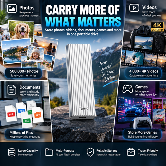 💾 16TB Portable Type-C Storage Drive – More Room for Photos, Videos & Files