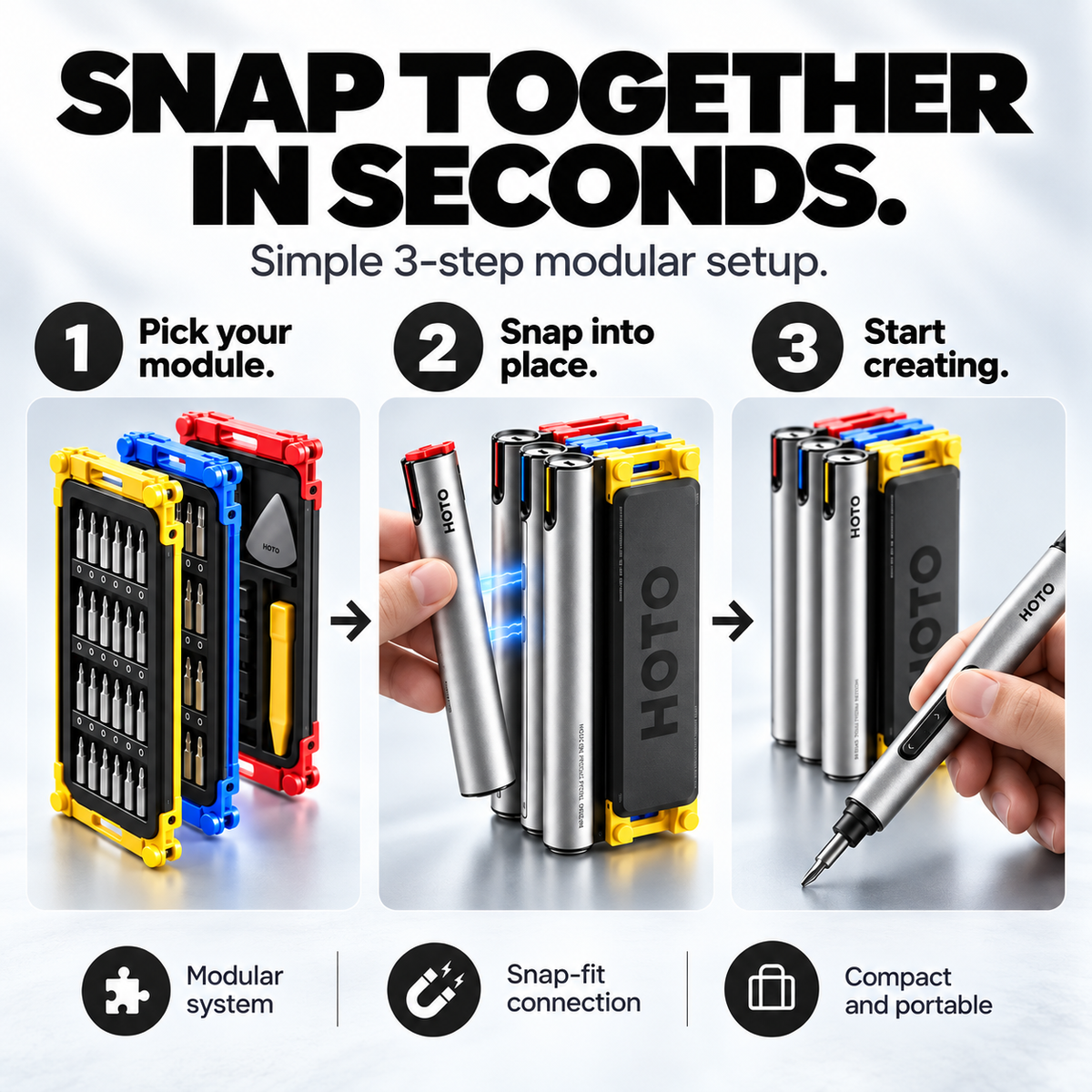 ⚡ 3-in-1 Modular Precision Tool System – Screwdriver, Mini Drill & Rotary Tool Setup