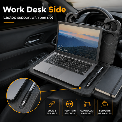 💥2-in-1 Car Steering Wheel Desk - Black ABS Plastic Food & Laptop Tray