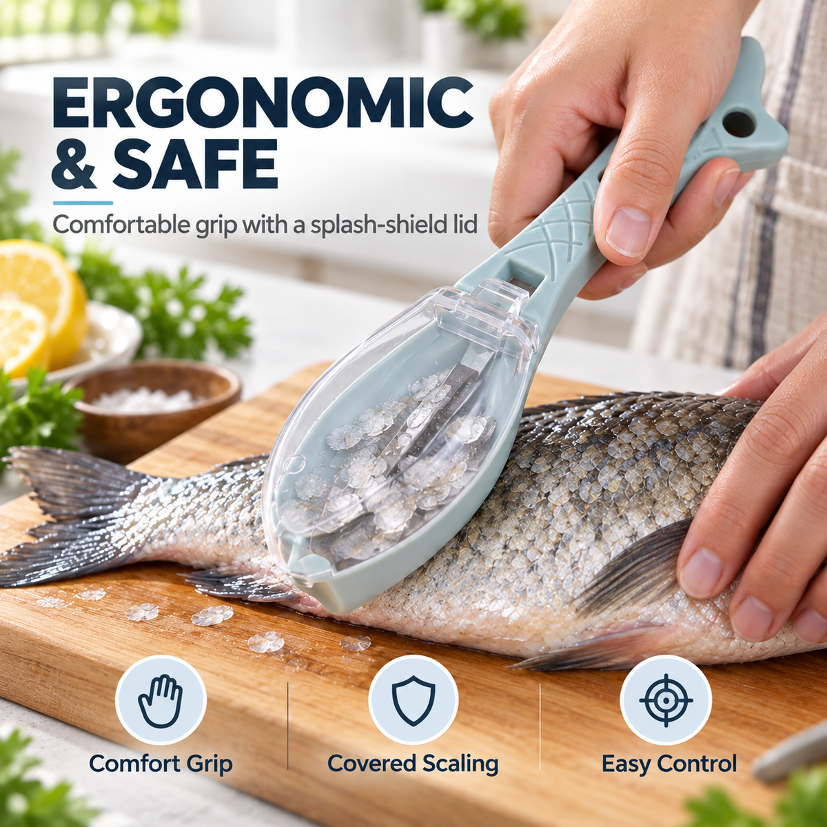 🐟 Mess-Free Fish Scaler with Lid – Catch Scales While You Scrape