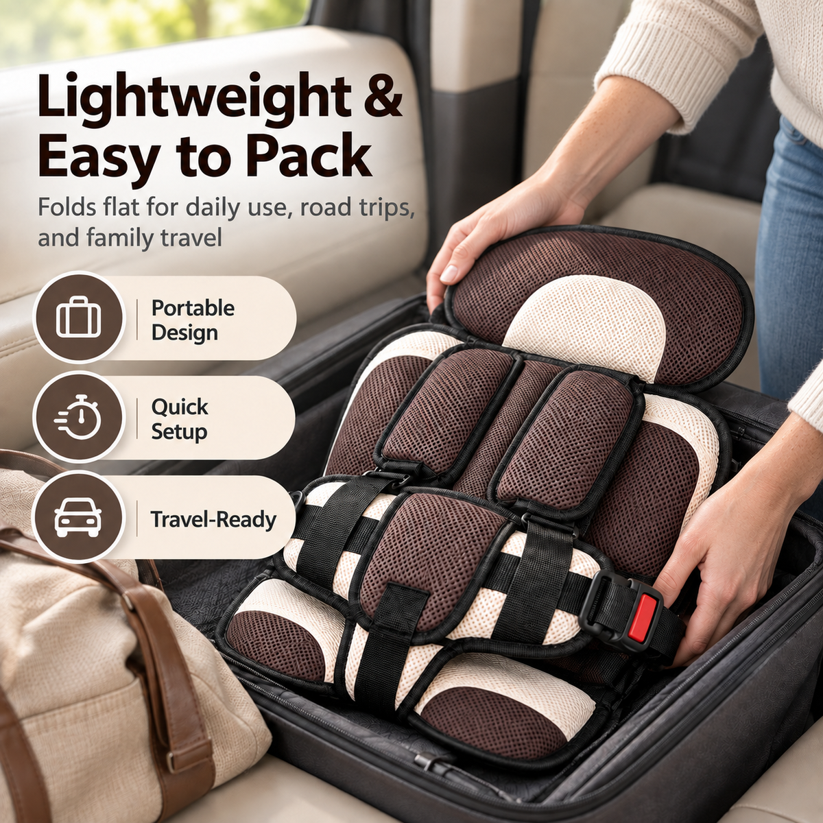 🧒 50% OFF NOW! 🚗 Foldable Child Car Safety Seat – Lightweight, Portable & Fits 0-12 Years – For Cars, Planes & Trains 🛡️