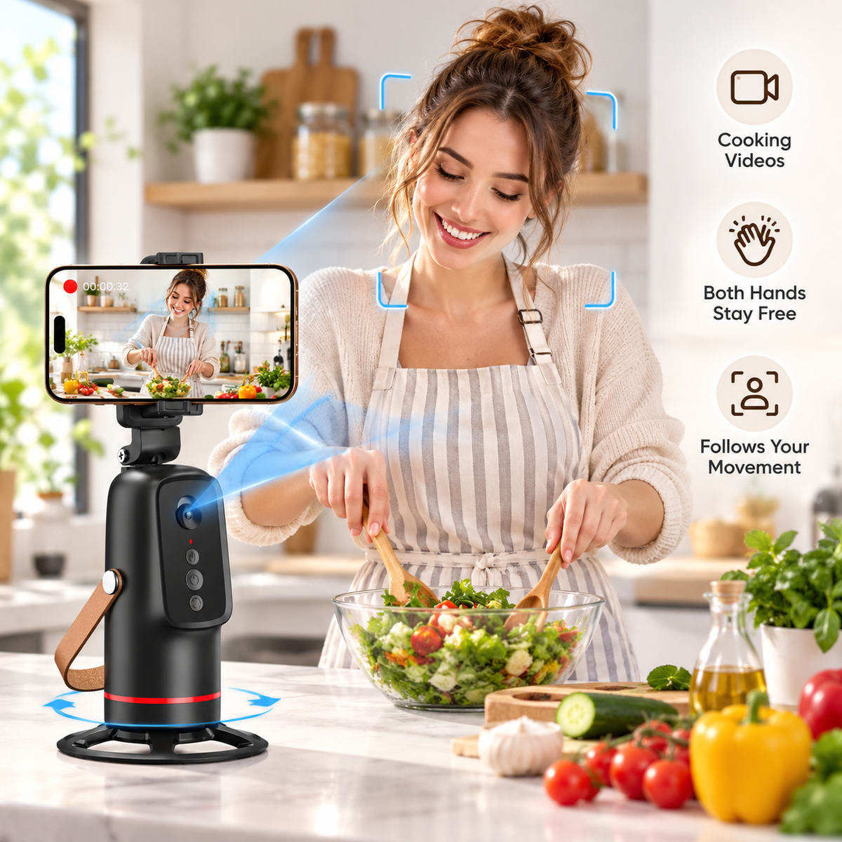 📱360° Auto Face Tracking Phone Holder  – Gesture Control Hands-Free Vlogging Stand