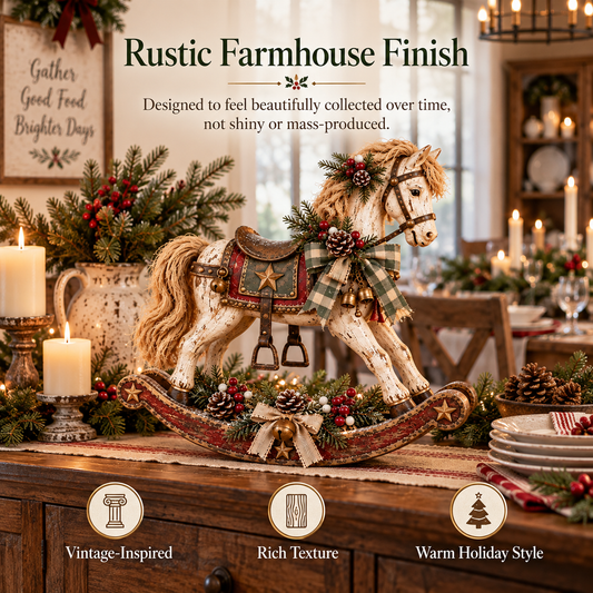 🎠Vintage Christmas Rocking Horse - Rustic Farmhouse Holiday Tabletop Decor