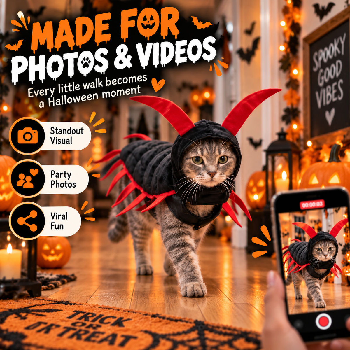 🐛Halloween Cat And Centipede Costume