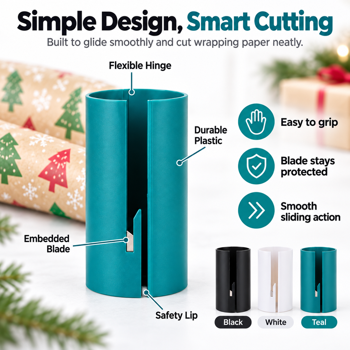 🎁 Wrapping Paper Cutter – Clip, Slide & Cut Straighter