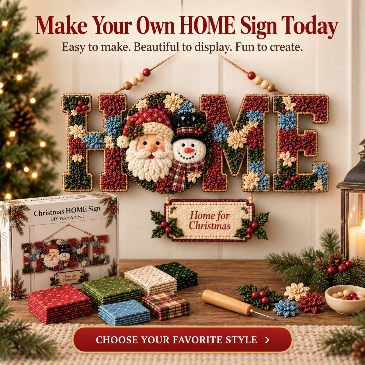 ✨ DIY Fabric Poke Art HOME Sign Kit — 5 Themed Styles, No-Sew Craft
