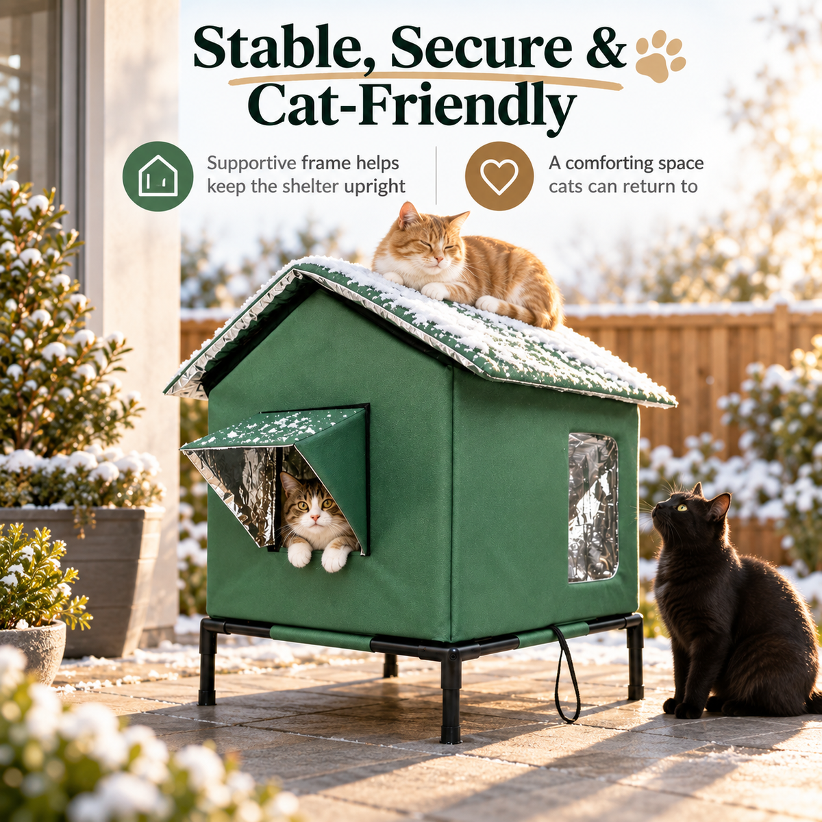 🐱 LIMITED-TIME 50% OFF! ✨ All-Weather Elevated Outdoor Cat House – Waterproof, Thermal Lining, Foldable