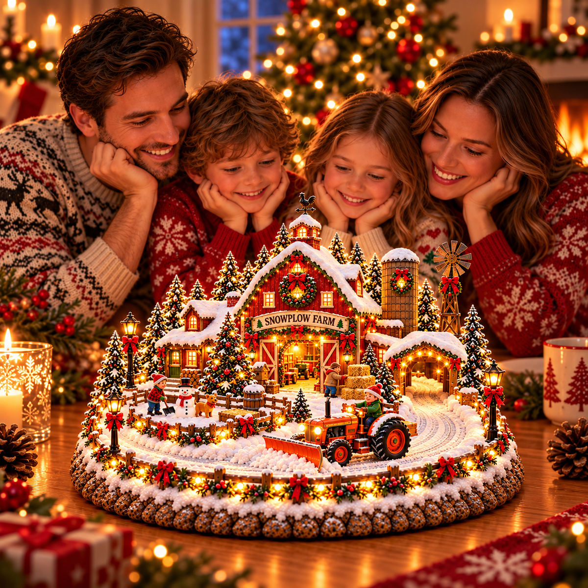 🚜❄️ Christmas Snowplow Farm Village™ – Lighted Winter Farm Scene with Moving Snowplow Tractor & Red Barn