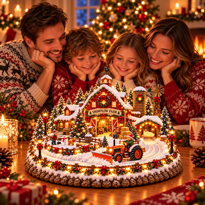 🚜❄️ Christmas Snowplow Farm Village™ – Lighted Winter Farm Scene with Moving Snowplow Tractor & Red Barn