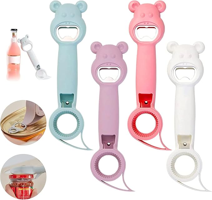 🐻 4-in-1 Bear-Shaped Opener – Open Bottle Caps, Pull Tabs & Jar Lids with Less Hassle