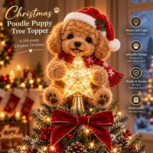 🐶 Christmas Glow Pup Tree Topper — Lighted Puppy Star for Dog Lovers