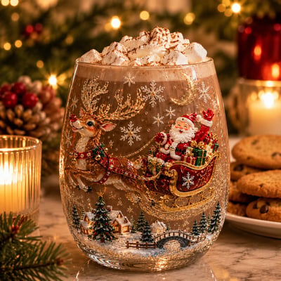 🎅✨Magical Christmas 3D Glass Cup Collection – Santa, Reindeer, Snowman & Christmas Tree