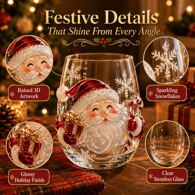 🎅✨Magical Christmas 3D Glass Cup Collection – Santa, Reindeer, Snowman & Christmas Tree