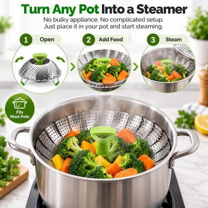 🥦 Expandable Folding Steamer Basket – Adjustable Stainless Steel Cooking Insert, 2 Sizes