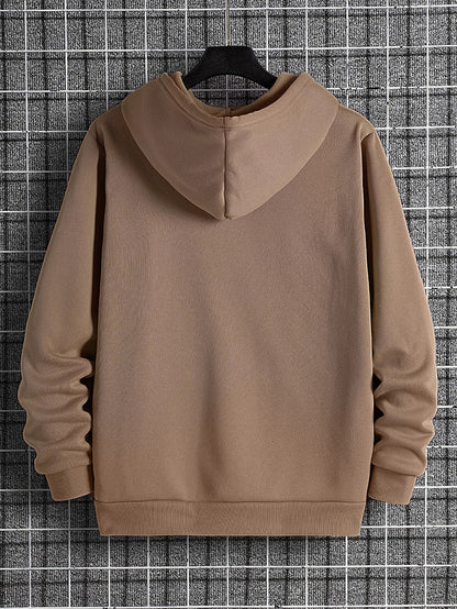 Men Solid Drawstring Pocket Detail Thermal Lined Sweatshirt