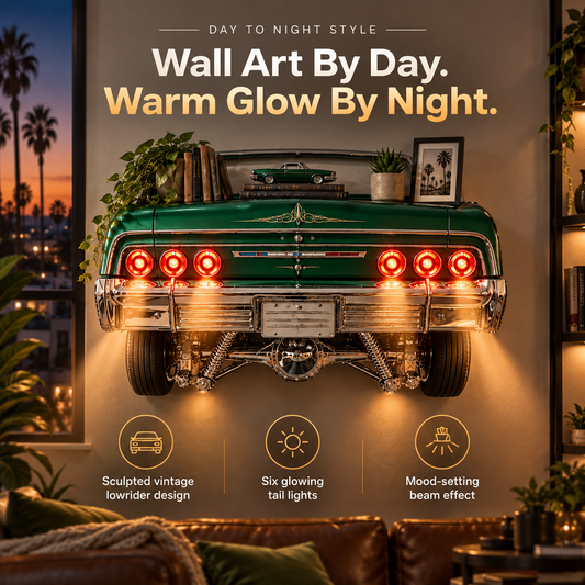 🚗 3D Classic Car Rear Wall Shelf Lamp – Wireless Tail-Light Decor with Remote Control