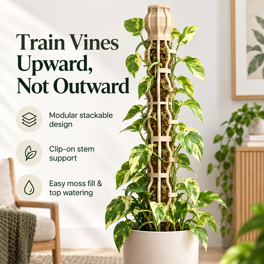 🪴Stackable Climbing Plant Support Pole – Vine Clips, Moss Fill & Top Watering Design