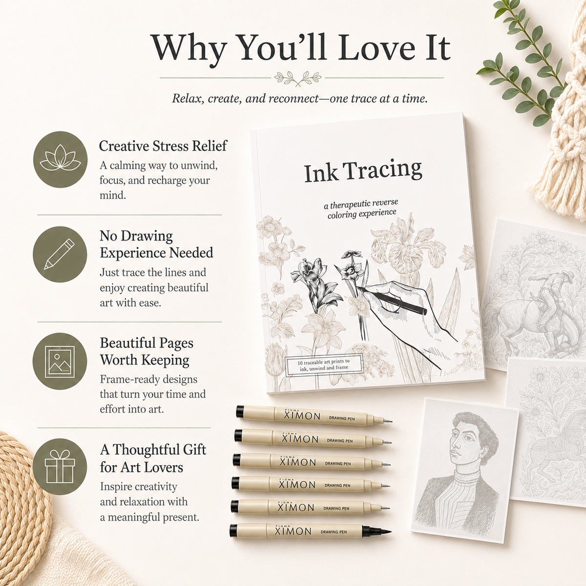 📚Ink Tracing Book — Therapeutic Reverse Coloring for Beginners
