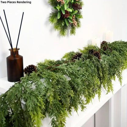 🎄Artificial Cedar Garland — 180cm Lush Greenery for Holiday Decorating