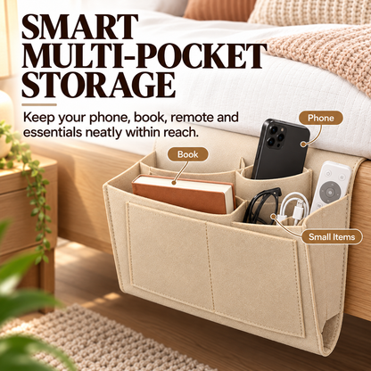 🛏️ Bedside Storage Organizer – Keep Phones, Books & Remotes Within Reach