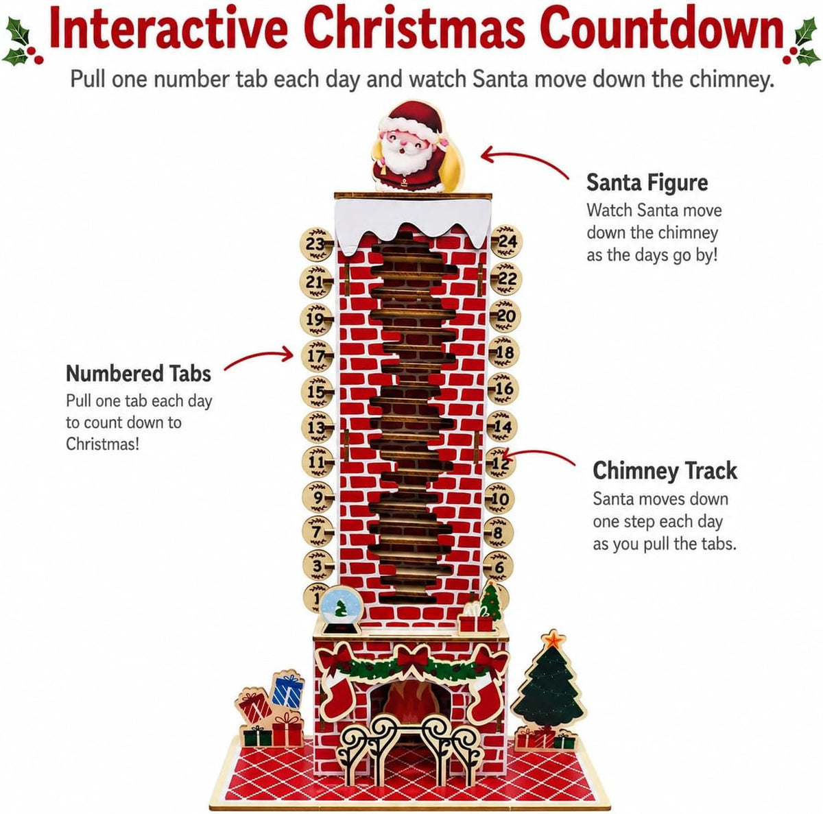 Moving Santa Wooden Christmas Countdown Calendar – Watch Santa Get Closer Every Day