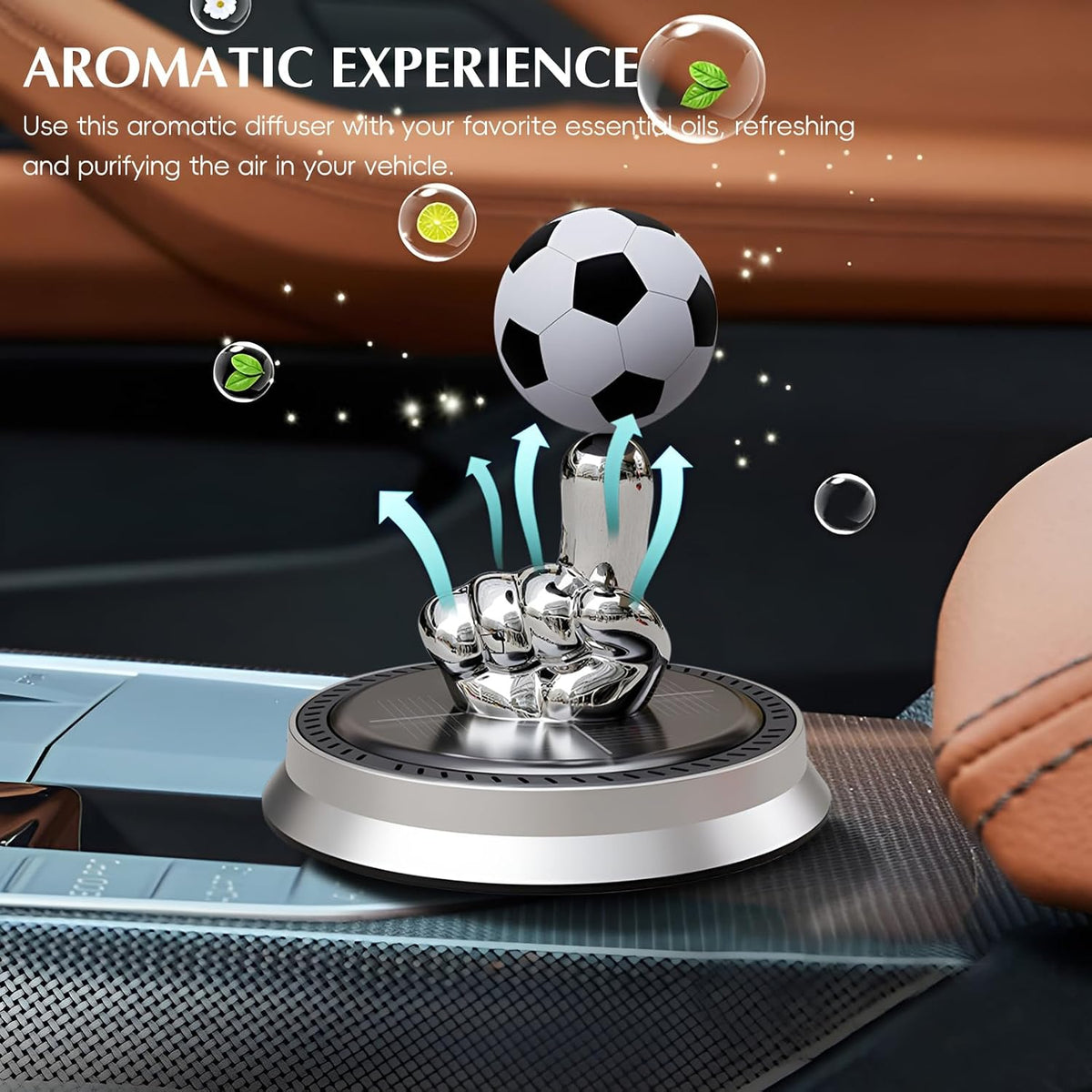 ⚽ Solar Rotating Soccer Ball Car Diffuser – Dashboard Aroma Ornament for Football Fans