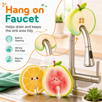 🍑💧 Compressed Cellulose Sponges - 3-Pack Fruit-Shaped Natural Pop-Up Kitchen Sponges🧽
