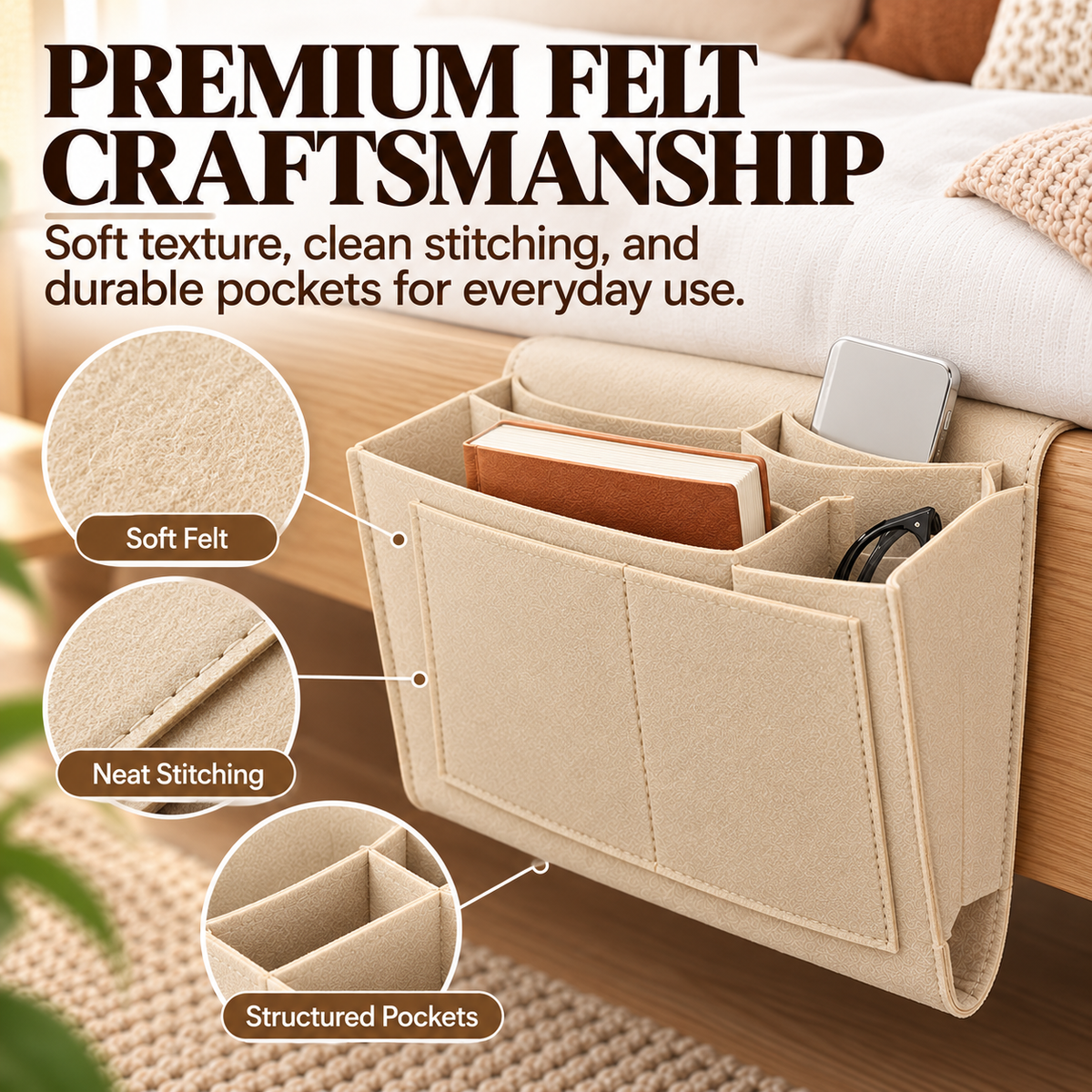 Bedside Hanging Organizer — Multi-Pocket Storage for Bed & Sofa
