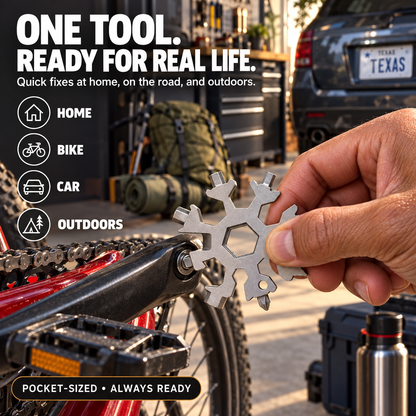 ❄️ 18-in-1 Snowflake Multi-Tool – Pocket-Sized Wrench, Screwdriver & EDC Tool
