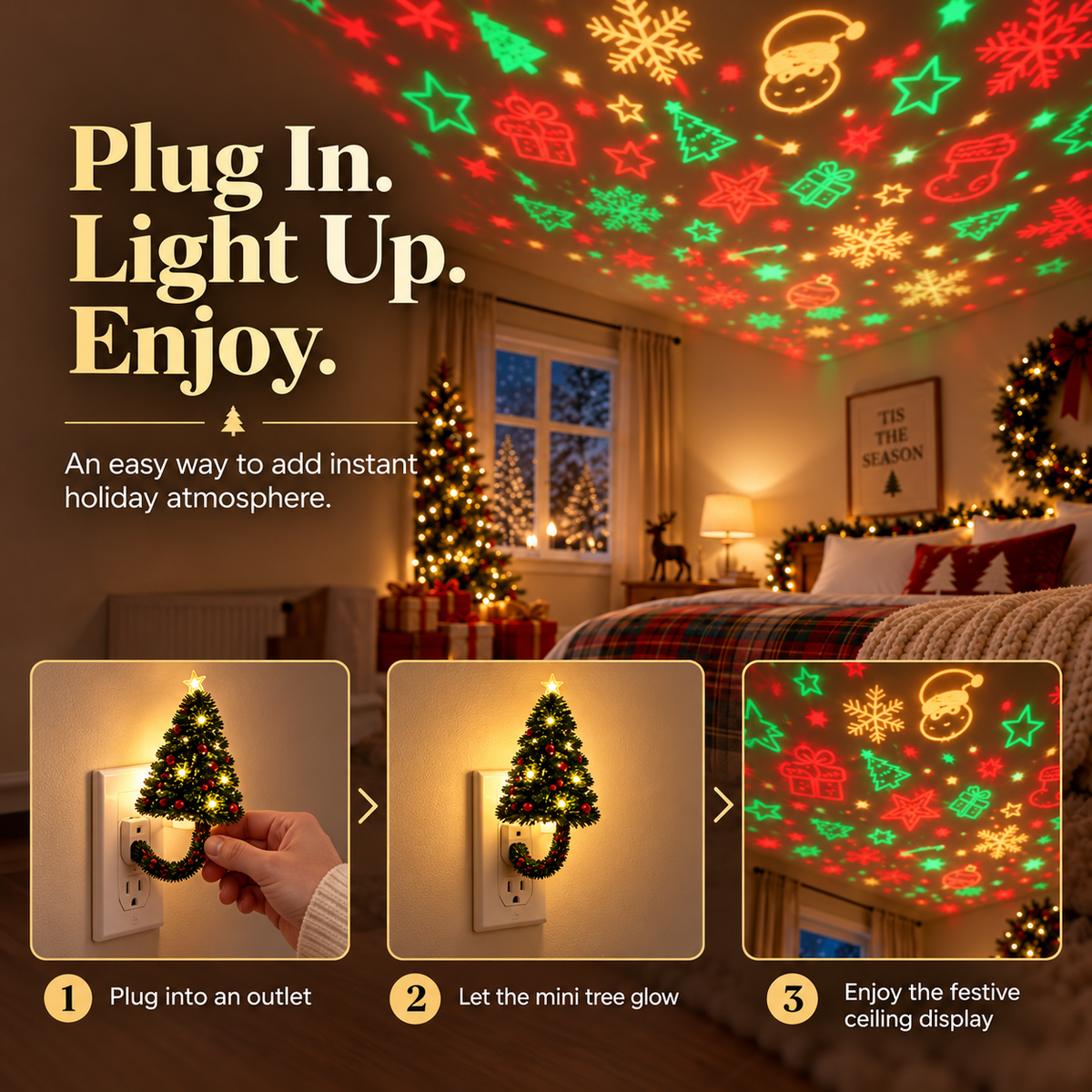 🎄 Christmas Tree Plug-In Projector Night Light – Festive Ceiling & Wall Holiday Display