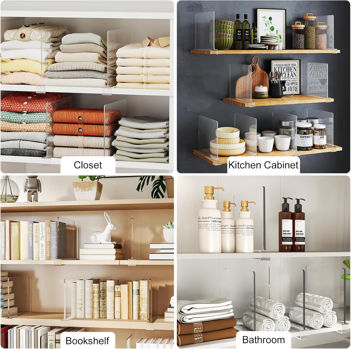 Purse Organizer for Closet Shelf Dividers: Clear Acrylic 12-Pack