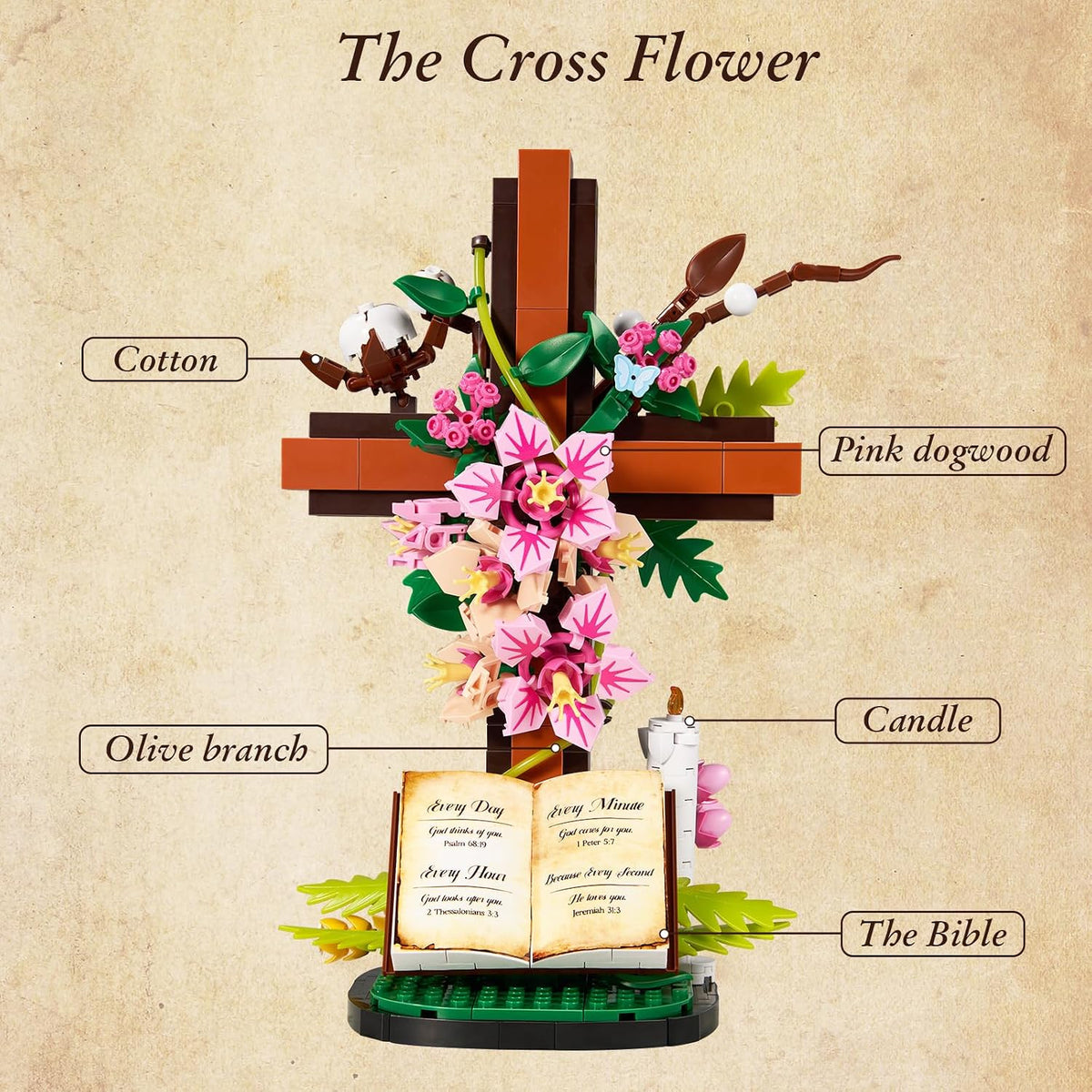 🌸✝️Jesus Cross Flower Building Set🎁