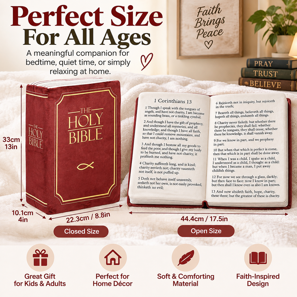📖 Faith-Inspired Bible Pillow – Soft Book-Shaped Cushion for Home & Gifting