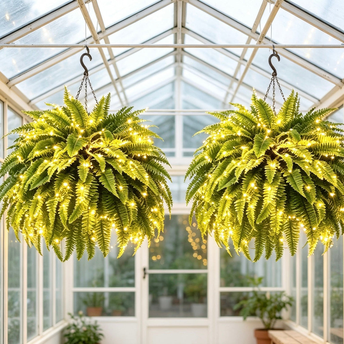☀️ Glowing Artificial Boston Fern – Zero-Watering Lighted Porch & Home Decor