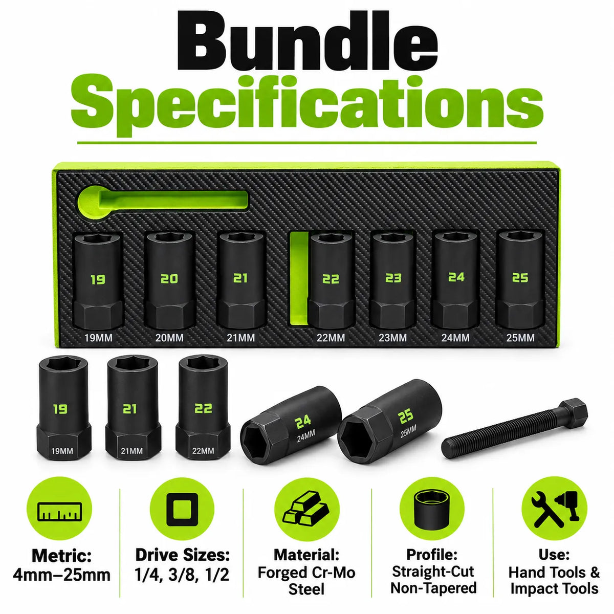 🔩 26-Pcs Deep Socket Extractor Bundle — ✨4–25mm Metric, 1/4', 3/8' & 1/2' Drive