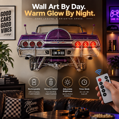 🚗 3D Classic Car Rear Wall Shelf Lamp – Wireless Tail-Light Decor with Remote Control