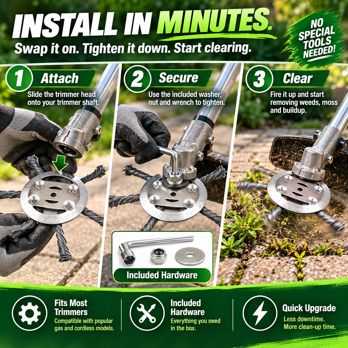 🌿 Steel Wire Weeding Head – Clean Driveways, Paver Gaps & Garden Edges with Less Hassle