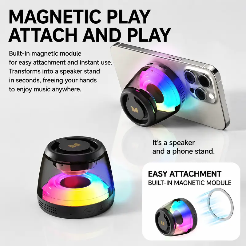 🎵Portable RGB Bluetooth Speaker with Magnetic Phone Stand