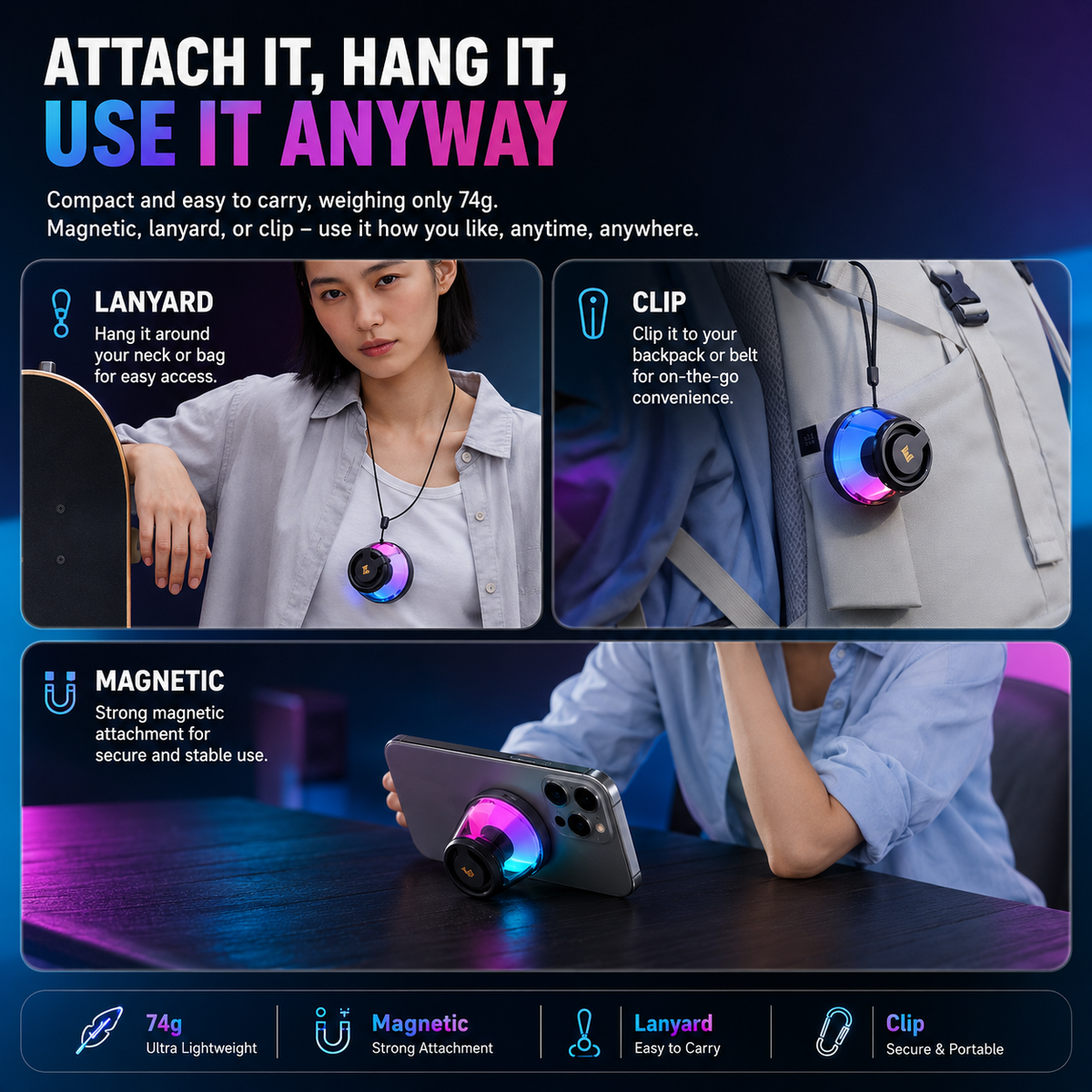 🎵Portable RGB Bluetooth Speaker with Magnetic Phone Stand