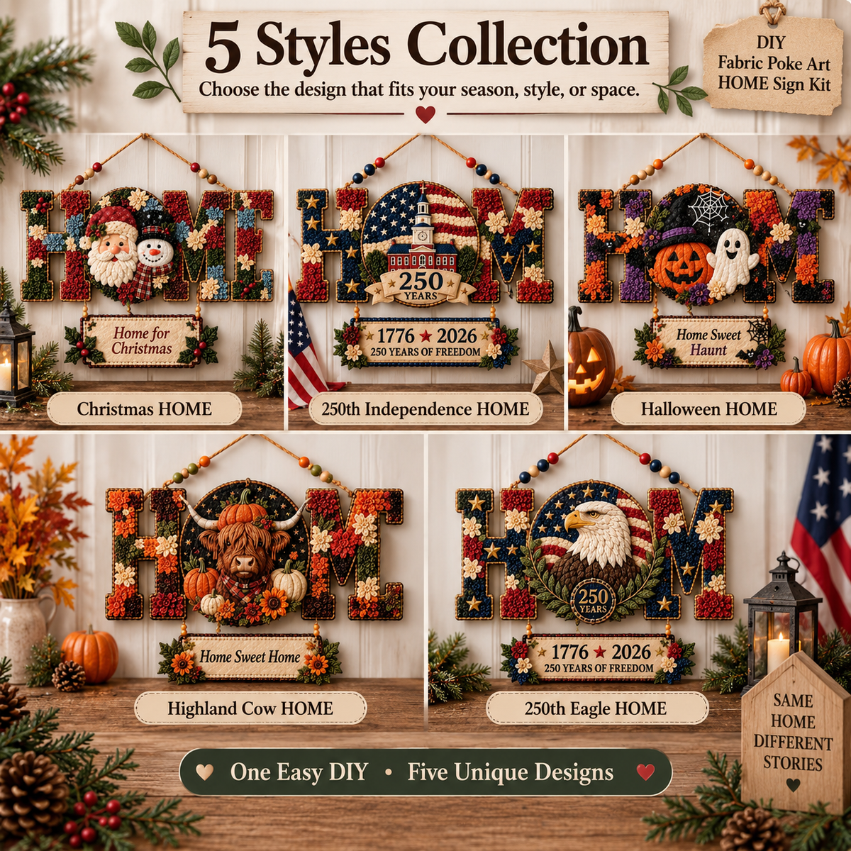 ✨ DIY Fabric Poke Art HOME Sign Kit — 5 Themed Styles, No-Sew Craft
