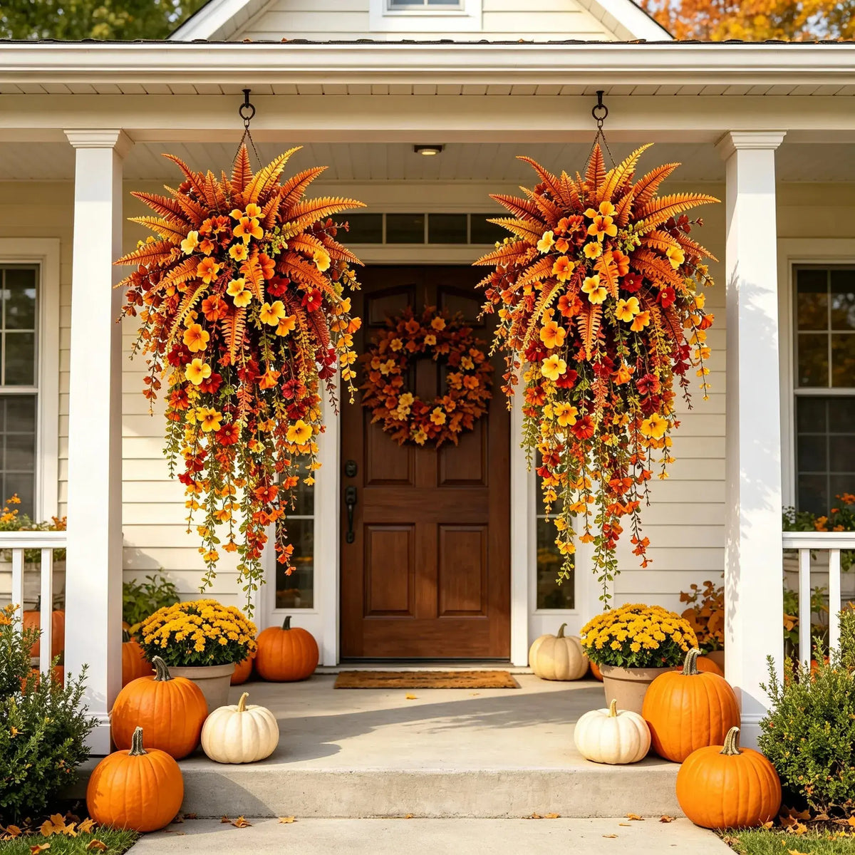 FALL PORCH FAVORITE | Cascading Artificial Fern Swag – Autumn Hanging Decor for Entryways, Columns & Gates