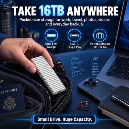 💾 16TB Portable Type-C Storage Drive – More Room for Photos, Videos & Files